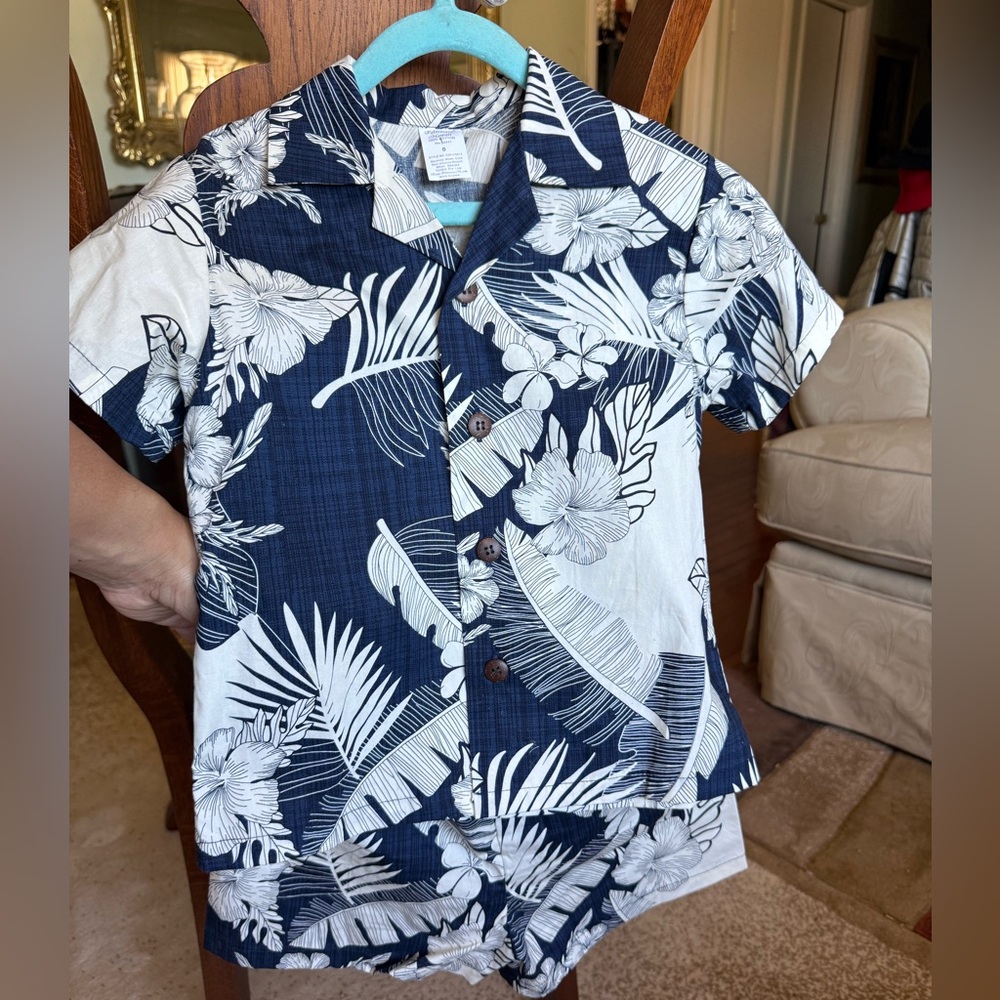 Palmwave Hawaii  (Navy with cream floral) Boys Cotton Cabana Set.